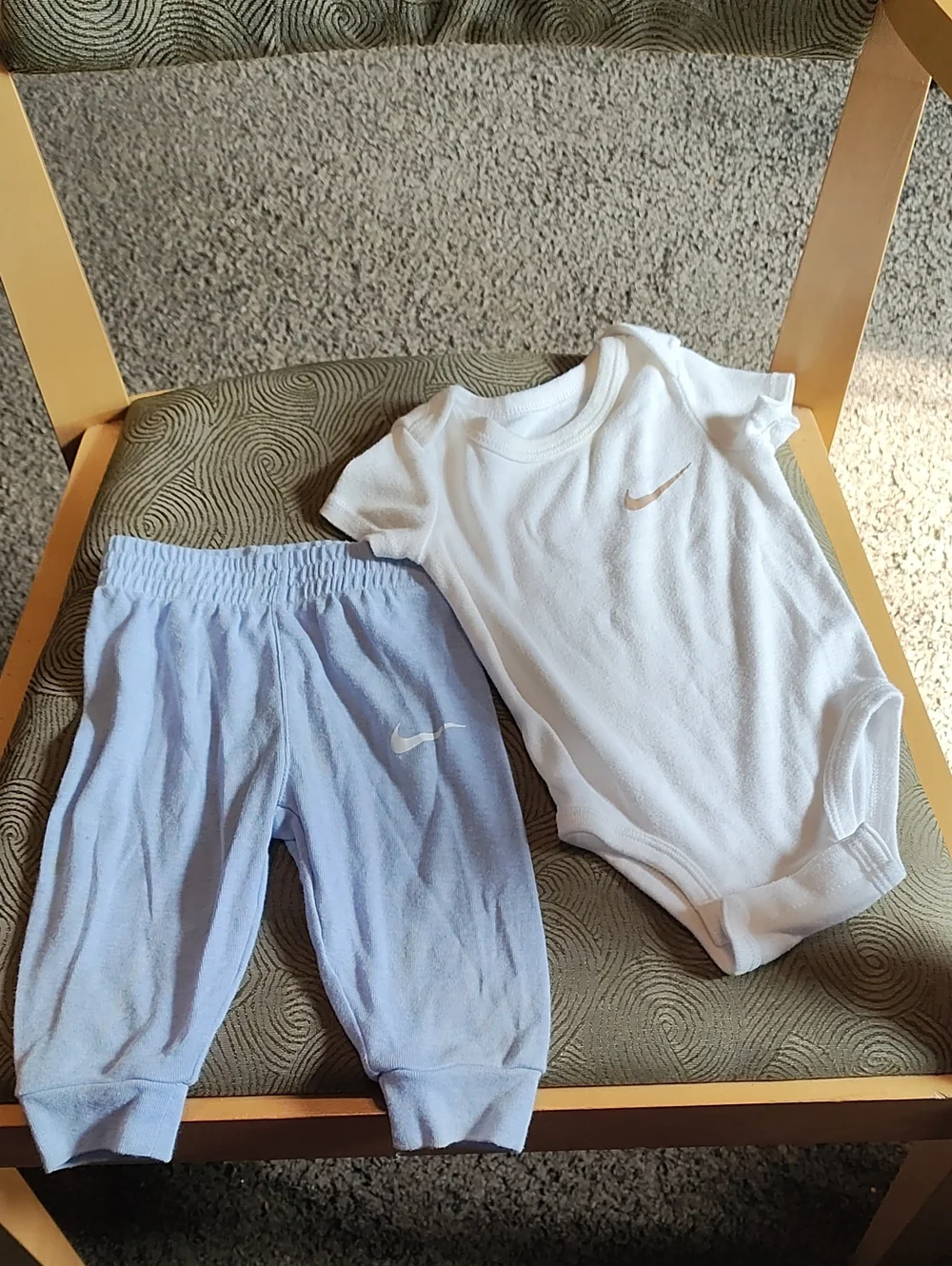 Nike White Bodysuit and Light Blue Pants Baby Set